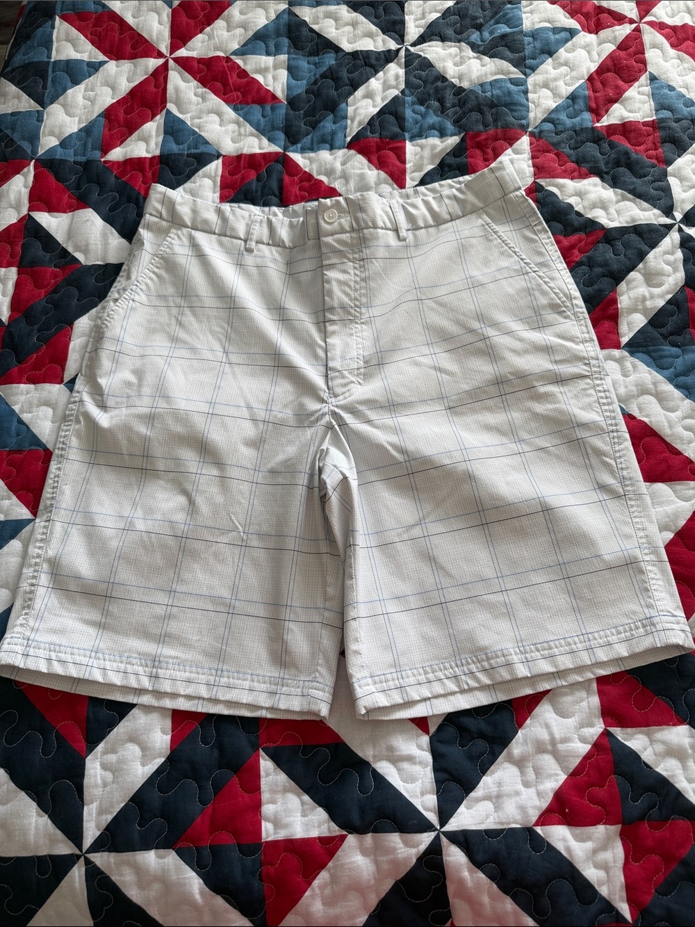 White Shorts with Light Blue Windowpane